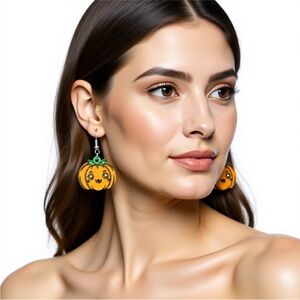 Handmade/ Hand Painted Basswood Pumpkin Earrings